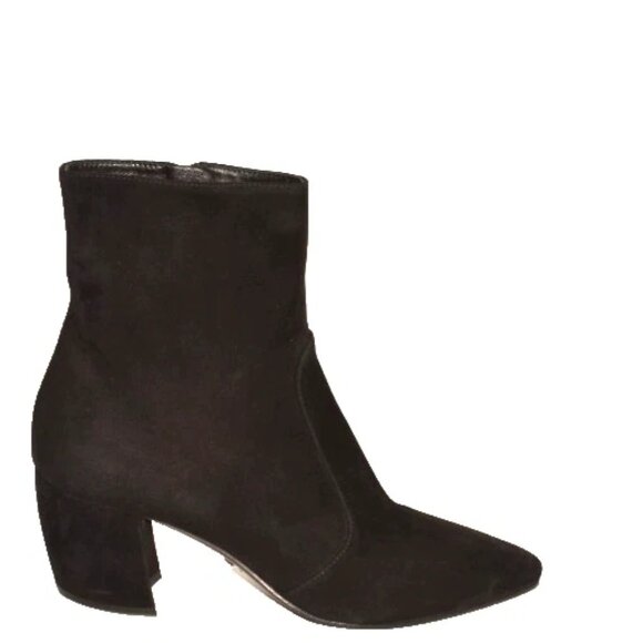 New! Prada Black Suede Pointed-Toe Crescent Heel Booties Size 37 EU 7 US DD517 - Picture 1 of 6